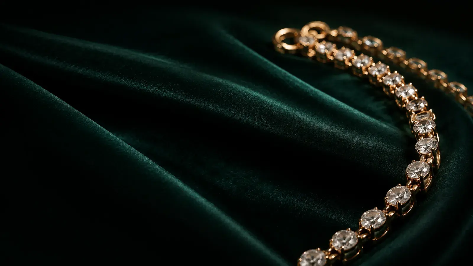 Gold bracelet with diamonds on emerald velvet